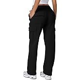 QINSEN Womens Medium Waist Baggy Elastic Waist Sweatpants Casual Fleece Long Pants with Pockets