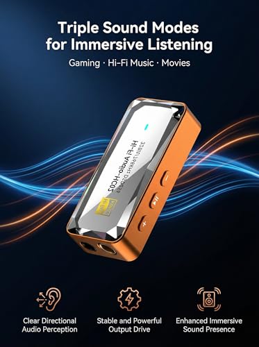 Pisendra DAC USB C Amplificador de Auriculares, Dongle DAC Portátil CS43198, 3,5 mm y 4,4 mm, Hi-Res 32 bits/768 kHz, DSD256, Adaptador Audio para IEM, Smartphone, Tablet y PC, Naranja | DAC USB C CS43198, Hi-Res, salidas 3,5 mm y 4,4 mm