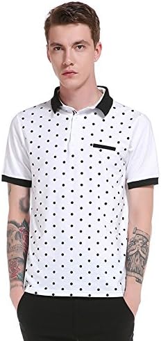 Honesy Mens Casual Shirt with Button Dot Design Fit Short Sleeve Polo T-Shirt White XL