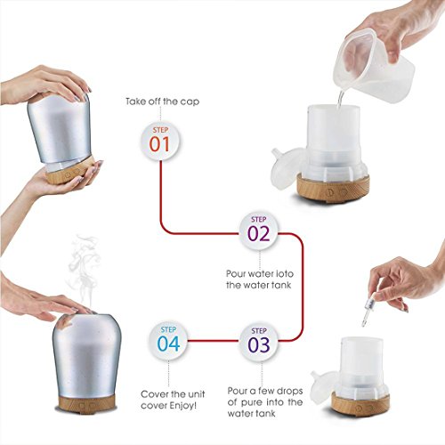 Essential Oil Diffuser 3D Glass Ultrasonic Air Humidifier 100ml with 14 Color Changing LED lights Waterless Auto Shut-off Function for Home Office Baby Room - Candlestick