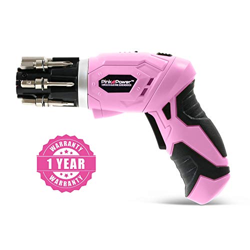 Pink Power 3.6 Volt Rechargeable Cordless Electric Screwdriver Kit with Built-in Bit Set & Bubble Level (Certified Refurbished)