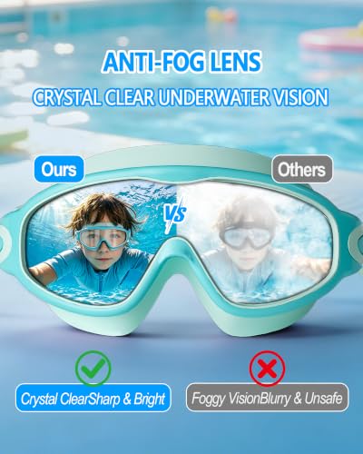 YLKJSWIM Swim Goggles for Kids 3-15 with Earplugs Large Frame Anti-Fog/UV Swimming Goggles for Boys Girls Toddler 2PCS