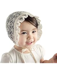 Baby Girl Toddlers Breathable Lacy Bonnet Eyelet Cotton Adjustable Sun Protection Hat (Pale Yellow-1)