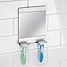mDesign AFFIXX Strong Self-Adhesive Metro Rustproof Aluminum Bathroom Shower Mirror with Hooks for Razors - Silver