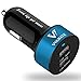 Volmate VOL48A-BBL Apple Certified - 4.8A / 24W Dual-Port USB Car Charger - Portable Travel Charger Rapid Car Charger For iPhone 6 5 5S 5C 4 4S, White/Silver