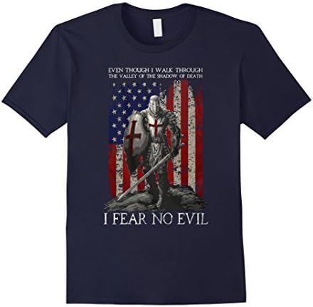 Men's The Crusader T Shirt - I Fear No Evil - Knight Templar Large Navy