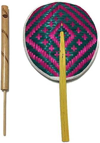 1 Set of 2 Pieces : 1 Thai Musical Whistle And 1 Fan In Random Colors (Bamboo) (10 Inchs,12x7 Inchs)