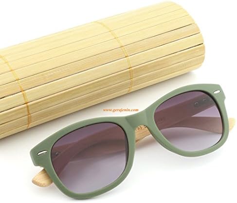 Unisex Handmade Bamboo Wayfarer Sunglasses UV400 HD Polarized Wooden Retro Color Frame Glasses (Green)