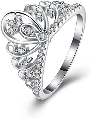 Vanjo Cubic Zirconia CZ Princess Crown Tiara Ring Wedding Band Fashion Jewelry Engagement Ring Promise Ring for Women Girls (6)