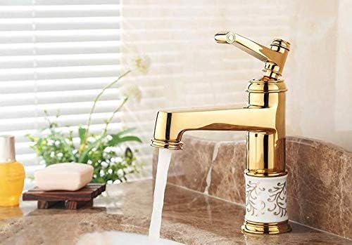 Luxury Gold Brass Bathroom Sink Faucet | Premium Ceramic Basin Mixer Tap with Single Handle | Anti-Rust Deck Mount Hot & Cold Water Tap for Home, Bathroom & Kitchen Vanity
