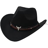 Vuqofkc Western Cowboy Hat for Women Men Shapeable Wide Brim Cowgirls Hat with Belt Buckle Costume Party