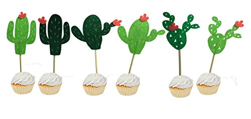 Green Cactus Party Supplies Banner Luau Party Hawaiian Tropical Leaves Decoration Banner+24pcs Cake Topper