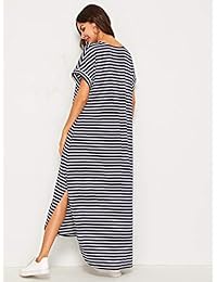 Vestido largo de manga larga con dobladillo curvo de manga corta suelta de MAKEMECHIC para mujer