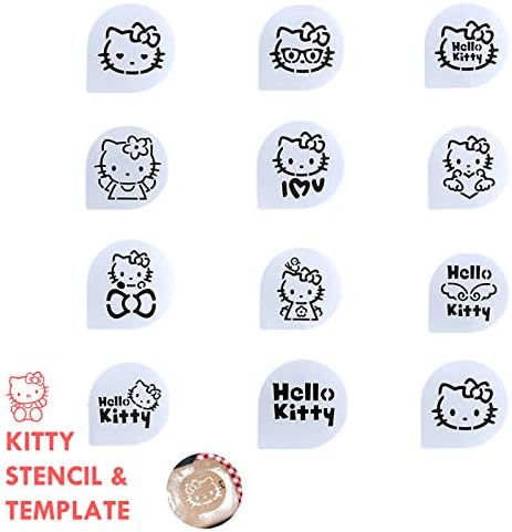 eKoi Cute Hello Kitty Baking Cocoa Topper Powder Mold Decoration Cake Stencil Template for Cupcake Cinnamon Cookie Decorating DIY Funny Art (6 Inch 12 Designs Pack)