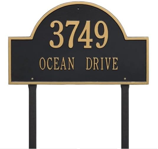 Address Signs - Personalized Cast Metal Address Plaque with Lawn Stakes - Extra Large Size MADE IN USA Custom Yard Address Sign Displays House Number and Street Name. Comfort House item # 63159F4