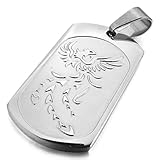 INBLUE Men's Stainless Steel Pendant Necklace Silver Tone Phoenix Bird Firebird Dog Tag -With 23 Inch Chain