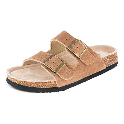TF-STAR-Womens-Arizona-Cow-Suede-Leather-Flat-Sandals2-Strap-Adjustable-BuckleCasual-SlippersSlide-Cork-Footbed-Shoes-for-WomenLadiesGirls