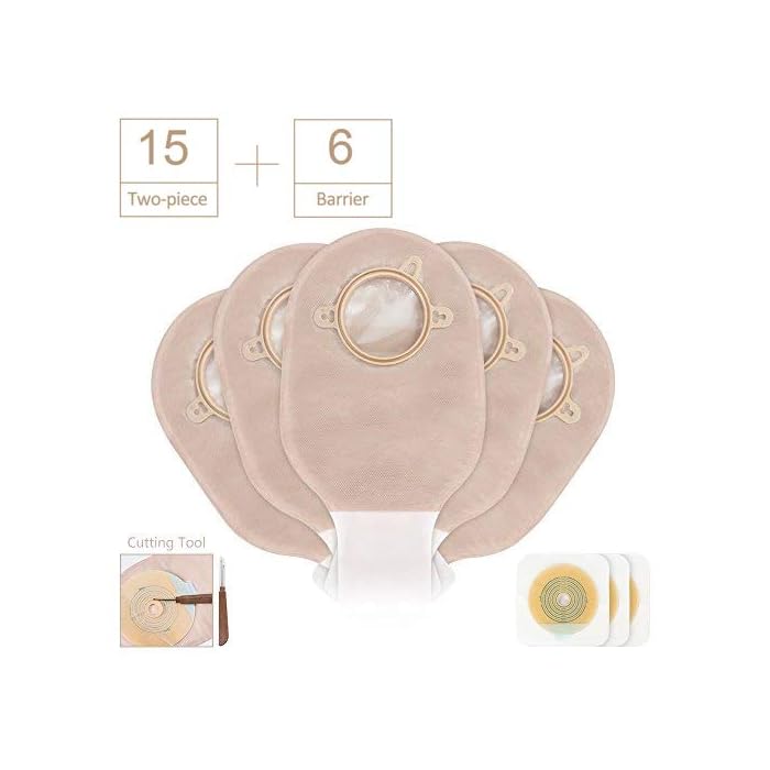 Carbou Two Piece Ostomy Bags Drainable Pouches with Closure 12", Ostomy Supplies Colostomy Bags for Ileostomy Stoma Care,Cut-to-Fit(15pcs Bags+6pcs Barrier)