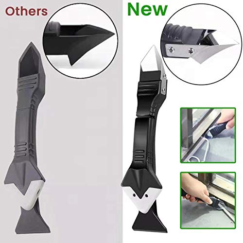 3 in 1 Silicone Caulking Tools（stainless steelhead）, Sealant Finishing Tool Grout Scraper, Reuse and Replace 5 Silicone Pads, Great Tools for Kitchen Bathroom Window, Sink Joint(11Pcs)