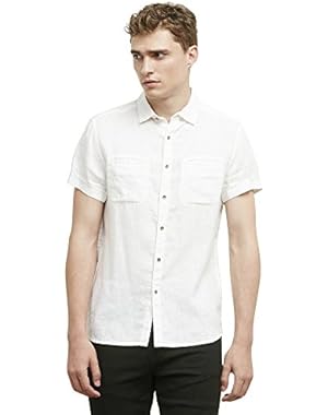 Men's Short-Sleeve Linen Button-Front Shirt