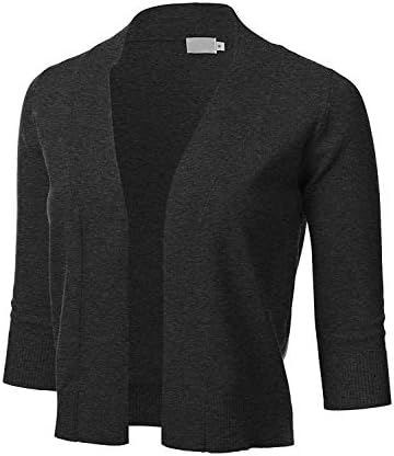 Women 3/4 Sleeve Solid Open Bolero Shrug Cropped Cardigan