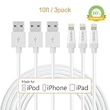 KINPS Apple MFi Certified Lightning to USB Cable 10ft/3m iPhone Charger Cord Super Long for iPhone Xs/XS Max/XR/X / 8/8 Plus / 7/7 Plus / 6S / 6S Plus, iPad Pro/Air/Mini (White, 3 Pack)