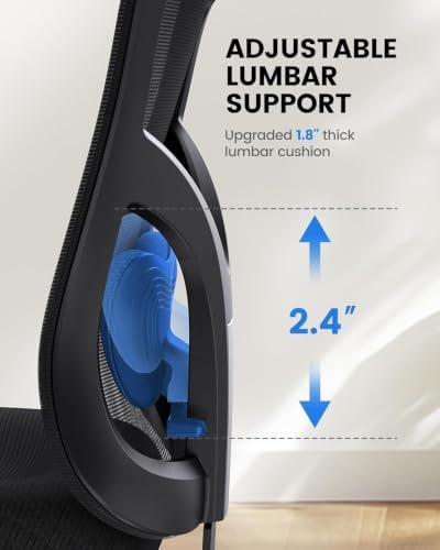 Silla de Oficina Ergonómica con Soporte Lumbar, Reposacabezas 2D, Reposabrazos Ajustable, Cojín Mejorado, Inclinación de 130°, Silla para Oficina en Casa