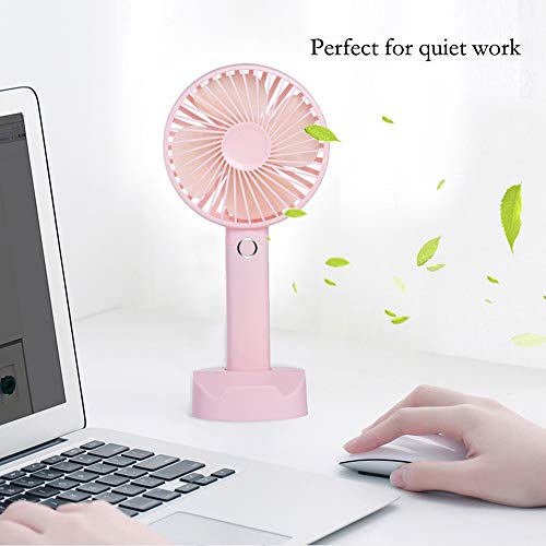 Battery Handheld Fan, Portable Battery Operated Fan : Rechargeable & Adjustable 3 Speeds Mini Personal Electric USB Fan with Desk Stand for Home/Office/Travel/Outdoor (Pink)