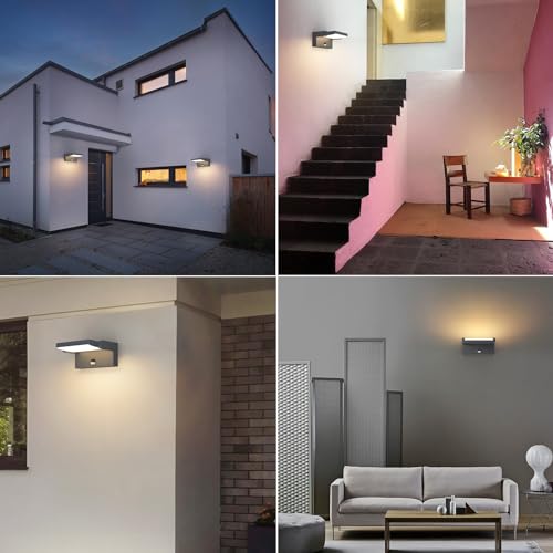 Klighten 24W LED Outdoor / Indoor Wall Light with Motion Sensor, IP65 Adjustable Wall Lamps Aluminium for Gardens Entrance Terrace, Anthracite, Warm White 3000K