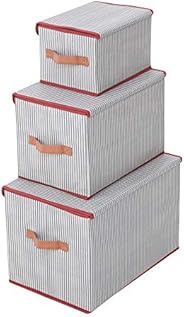 Elegant Home Fashions Closed, Set of 3 Storage Box, Stripe/Red