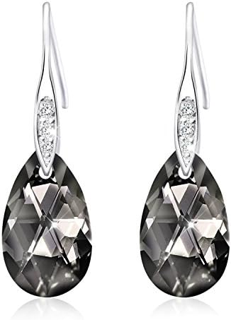 Queenees Sterling Silver Made with Swarovski Elements Crystals Black Drop Pierced Earrings