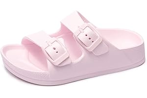 FUNKYMONKEY Unisex-Child Slides Double Buckle Adjustable EVA Flat Sandals for Boys Girls