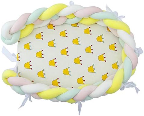 LWKBE Portable Baby Crib Nest Bed Newborn Lounger Sleeper Knotted Braided Infant Nursery Decor Cradle Bumper (31.5" x 19.7"),Yellow