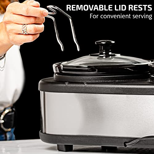 Ovente Stainless Steel Triple Slow Cooker Buffet Server with Glass Lid
