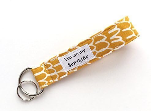 Keychain Wristlet - Yellow Organic Fabric Key Lanyard - You are My Sunshine