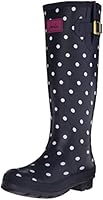 Joules Women's Welly Print Rain Boot, Navy Spot White, 9 M US