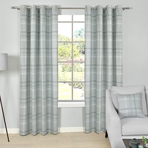 Sleepdown Printed Check Thermal Insulated Eyelet Curtains for Bedroom and Living Room - 66x72 - Green - 2 Panels