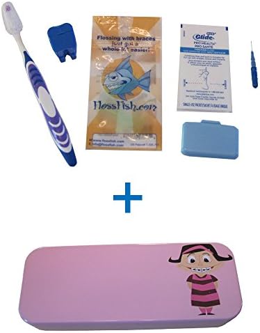 Pink, Eco-friendly, Case with Girl Character and Orthodontic Kit - Flossfish