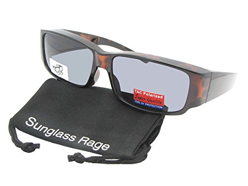 Style F25 Small Slim Rectangular Polarized Fit Over Glasses With A Sunglass Rage Pouch (Tortoise Frame-Med Dark Gray Lenses)