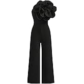 OYOANGLE Girl's 3D Floral Tank Jumpsuits Sleeveless Asymmetrical Neck Straight Leg Long Pants Rompers