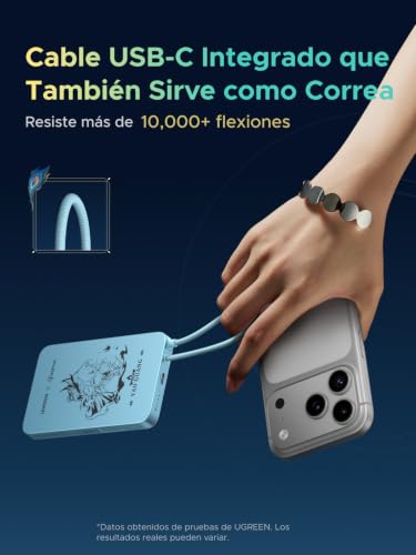 UGREEN x Honkai: Edición Star Rail Qi2 15W 10000mAh Power Bank Ultra Delgada Batería Portátil con MagSafe, 30W Cable USB-C Integrado, Carga Inalámbrica Magnética Compatible con iPhone 17/16/15 Series