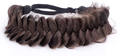 BOBIYA Messy Wide 2 Strands Synthetic Hair Braided Headband Classic Chunky Plaited Elastic Stretch Plait Hair Band (Brunette Brown)