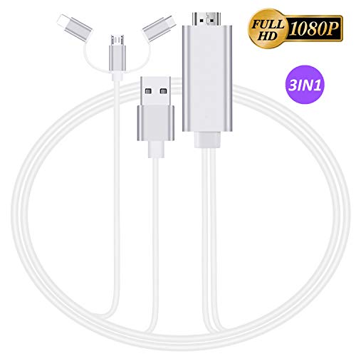 3 in 1 HDMI Cable Adapter, ZAMO 1080P USB/Type-C to HDMI Adapter Mirror Mobile Phone Screen to TV/Projector/Monitor Compatible with S8/9 Note 8/9 and More Android Devices - Thumbnail 7