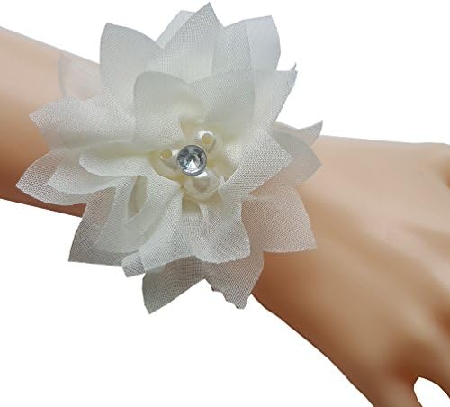 Steen Girls Handmade Prom Wrist Flowers Bride Wedding Pearl Corsages -beige