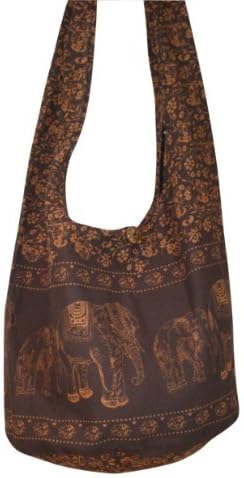 Hippie Elephant Sling Crossbody Bag Shoulder Bag Purse Thai Top Zip Handmade New Color Dark Brown