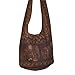 Hippie Elephant Sling Crossbody Bag Shoulder Bag Purse Thai Top Zip Handmade, Dark Brown