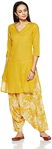 Women Designer Yellow Cotton Party Wear Straight Indian Ethnic Kurta Kurti Long Dress (XL)