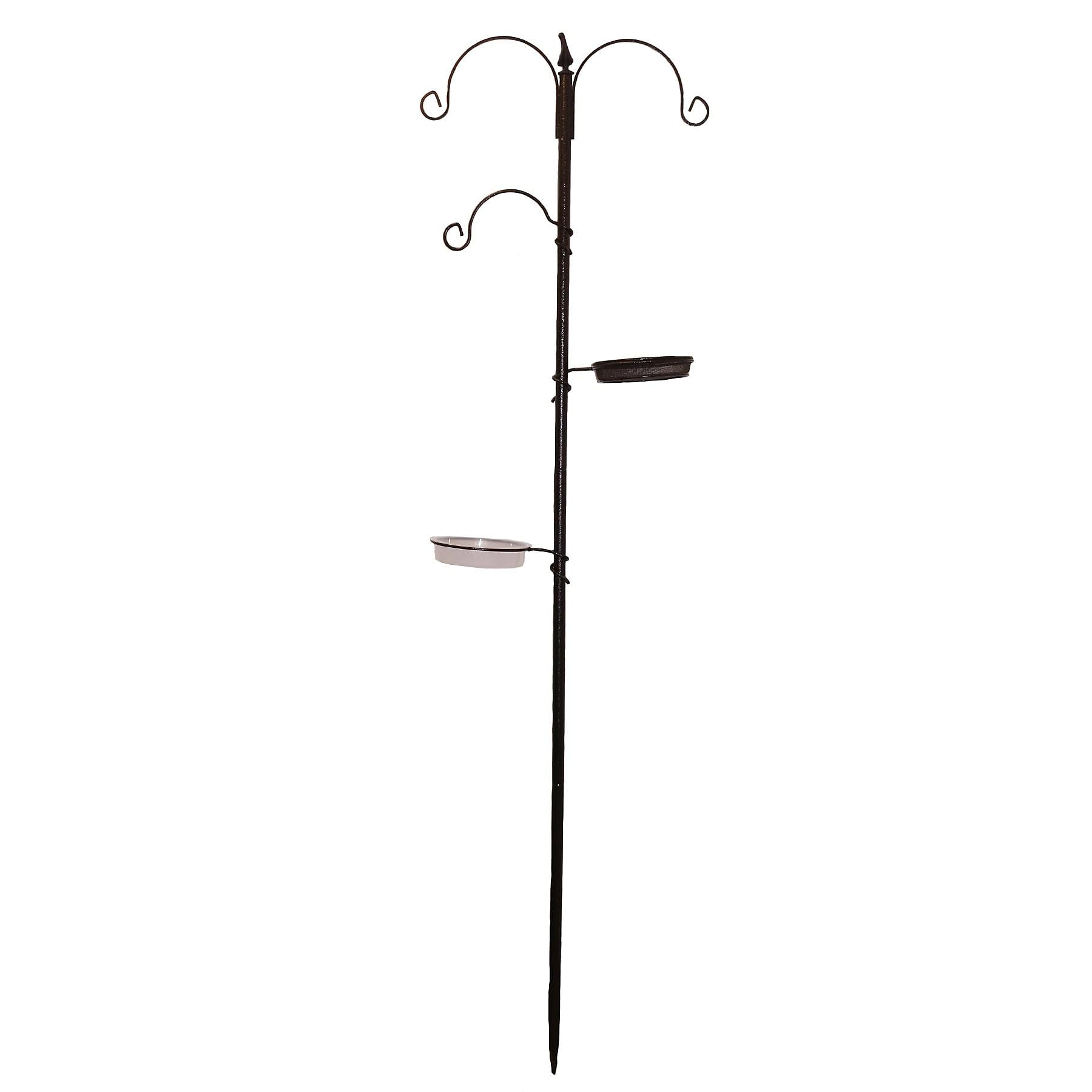 Extra Select Bird Feeding Station: Free Standing Bird Feeder Stand with Triple Hangers, Bird Bath, Mesh Bowl, Black
