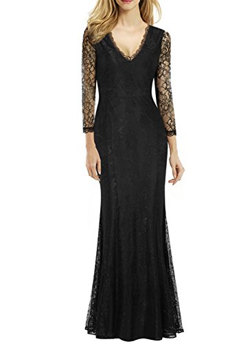 SYLVIEY Womens Lace Mother of Bride Evening Party Maxi Wedding Long Dress Black Medium