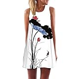 Orangeskycn Vintage Boho Women Summer Sleeveless Beach Printed Short Mini Dress (M, white)